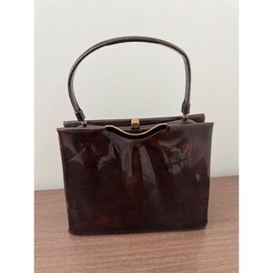 Vintage Lewis Tortoise Shell Patent Leather Handbag 1950s 60s Top Handle Bag
